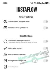 Download Instaflow privacy settings