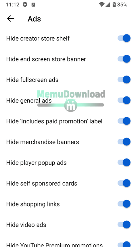 youtube pro mod settings screenshot