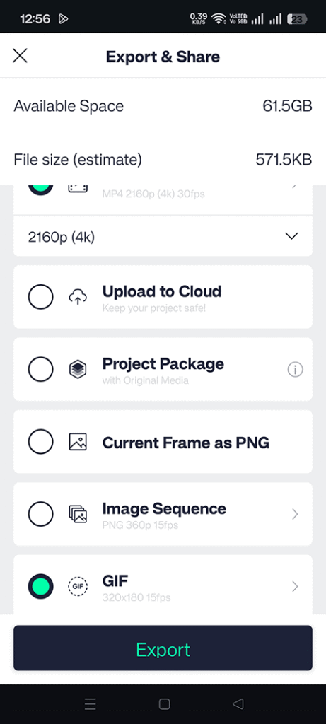 Toji Motion Export Settings Screenshot